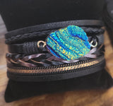 Magnetic Clasp Multiple Strand Leather Geode Cuff Bracelet -Black