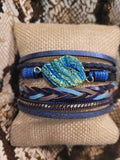 Magnetic Clasp Multiple Strand Leather Geode Cuff Bracelet -Blue