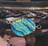 Magnetic Clasp Multiple Strand Leather Geode Cuff Bracelet -Black