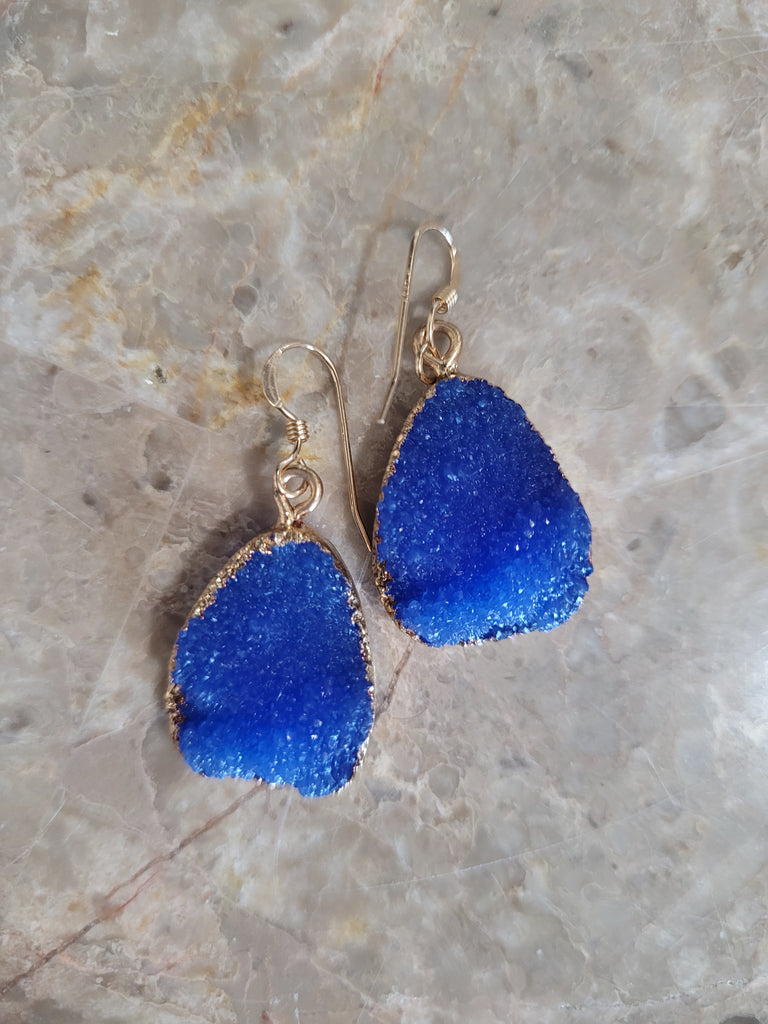 Blue Faux Geode Teardrop Earrings