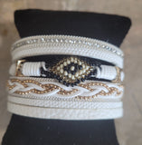Magnetic Clasp Multiple Strand Leather Tribal Style Cuff - White