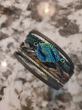 Magnetic Clasp Multiple Strand Leather Geode Cuff Bracelet-Green