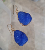 Blue Faux Geode Teardrop Earrings