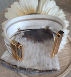 Magnetic Clasp Multiple Strand Leather Tribal Style Cuff - White