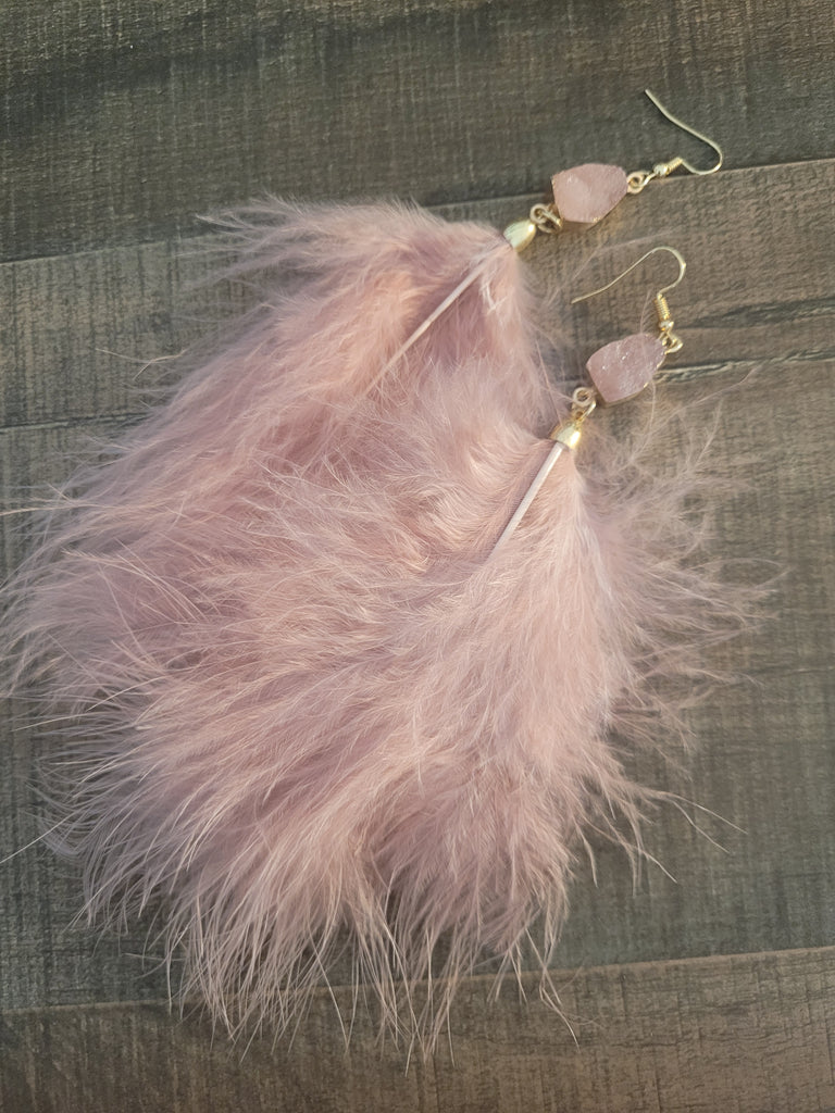 Genuine Ostrich Feather Earrings - Pink