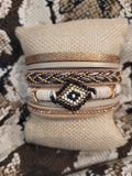 Magnetic Clasp Multiple Strand Leather Tribal Style Cuff - Beige/Khaki/Nude