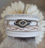 Magnetic Clasp Multiple Strand Leather Tribal Style Cuff - White