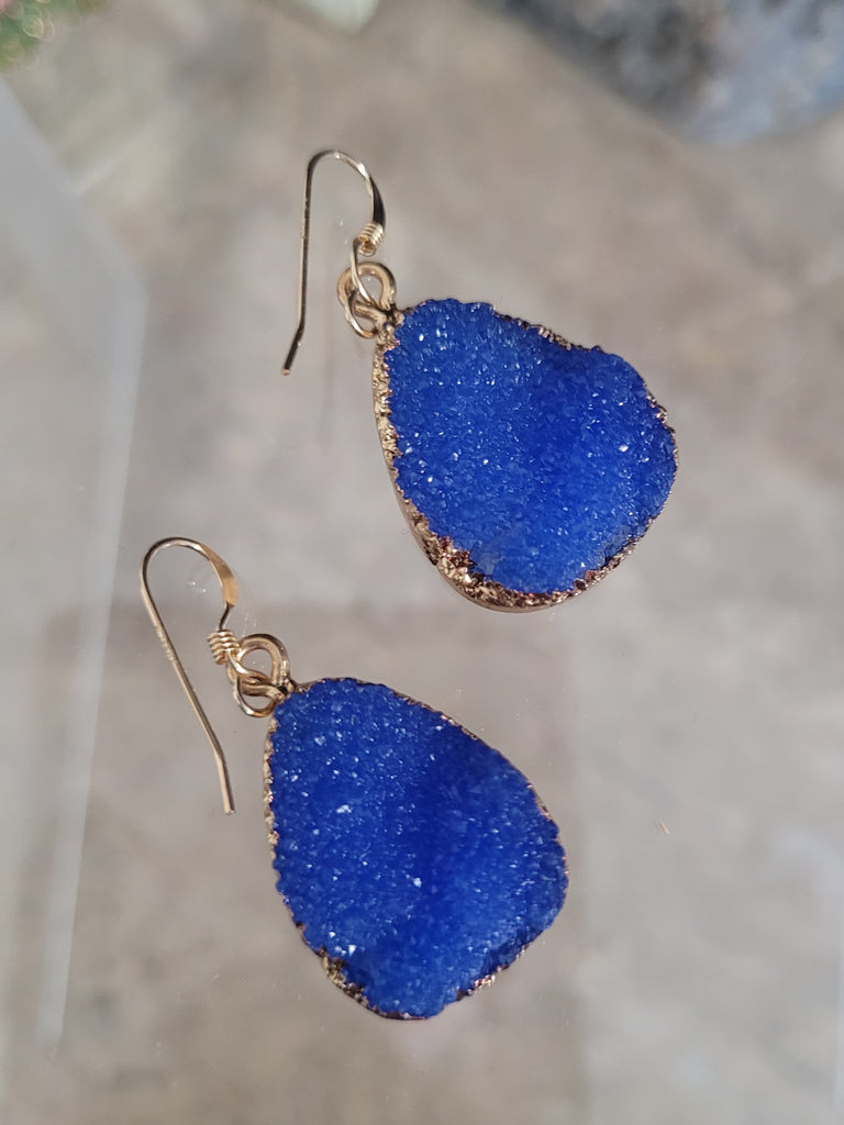 Blue Faux Geode Teardrop Earrings