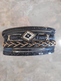 Magnetic Clasp Multiple Strand Leather Tribal Style Cuff - Black