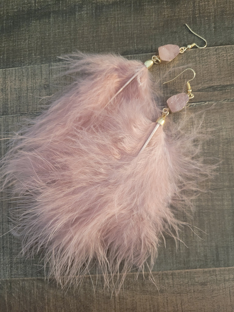 Genuine Ostrich Feather Earrings - Pink
