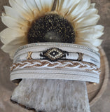 Magnetic Clasp Multiple Strand Leather Tribal Style Cuff - White