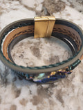 Magnetic Clasp Multiple Strand Leather Geode Cuff Bracelet-Green