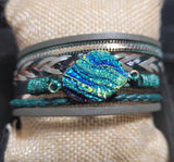 Magnetic Clasp Multiple Strand Leather Geode Cuff Bracelet-Green