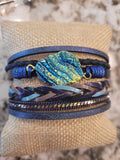 Magnetic Clasp Multiple Strand Leather Geode Cuff Bracelet -Blue