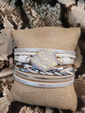 Magnetic Clasp Multiple Strand Leather Geode Cuff Bracelet - White/Silver