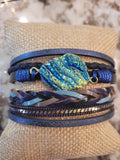 Magnetic Clasp Multiple Strand Leather Geode Cuff Bracelet -Blue