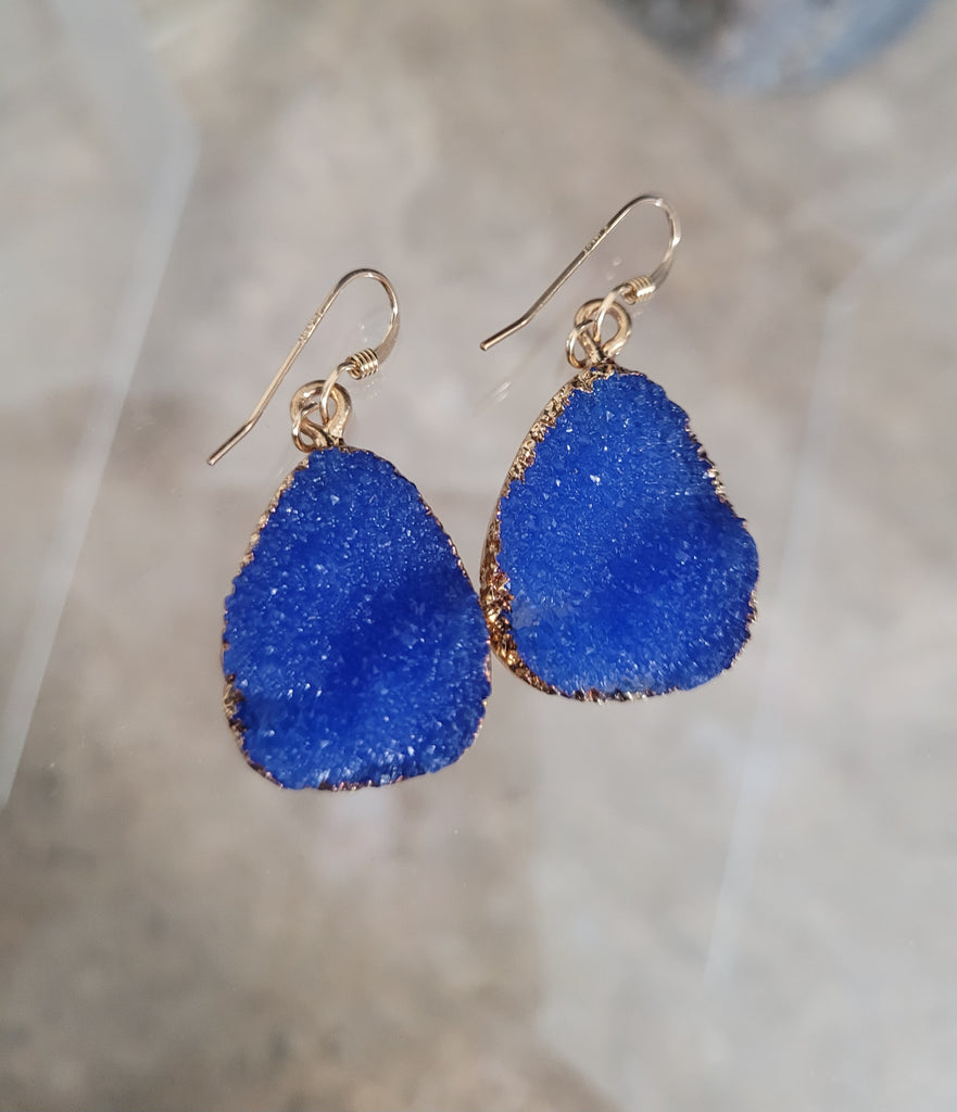 Blue Faux Geode Teardrop Earrings