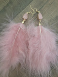 Genuine Ostrich Feather Earrings - Pink