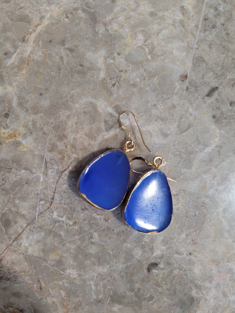 Blue Faux Geode Teardrop Earrings