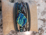 Magnetic Clasp Multiple Strand Leather Geode Cuff Bracelet-Green