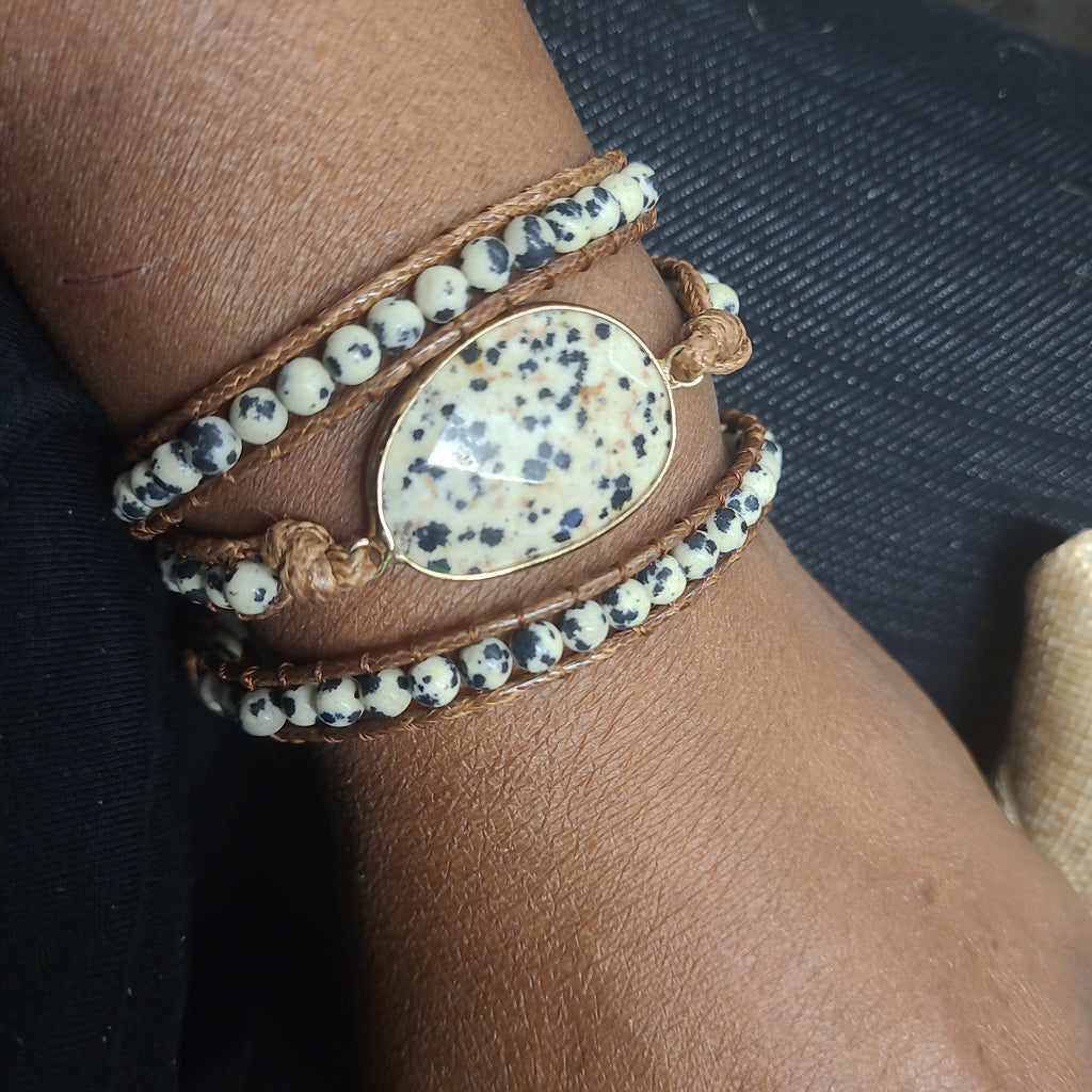 Dalmatian Jasper Natural Stone Wrap Bracelet