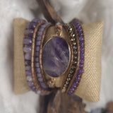 Amethyst Natural Stone and leather cord Wrap Bracelet