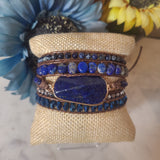 Lapis Lazuli Blue Stone Boho Style Men and women's Unisex Wrap Bracelet