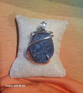 925 Sterling Silver Cobalt Blue Titanium Drusy Natural Stone Pendant