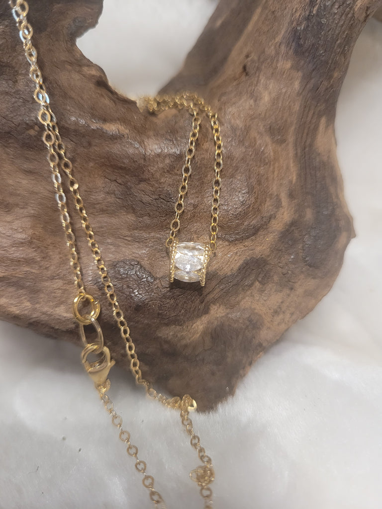 Crystal Rondelle Charm Necklace. Gold