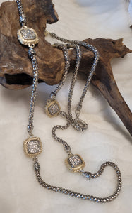 Two Tone Yurmanesque Silver and gold Pave Crystal Necklace
