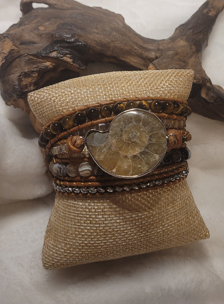 Natural Ammonite Fossil Stone 5 Wrap Bracelet