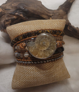 Natural Ammonite Fossil Stone 5 Wrap Bracelet