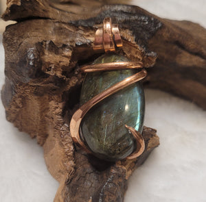 Oval Shaped Labradorite Wire Wrapped Pendant - Medium #5