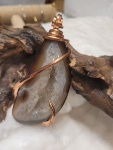 Oversized Natural Stone Statement Necklace Pendant, Large Natural Agate Geode Wire Wrapped Pendant, Unisex Jewelry