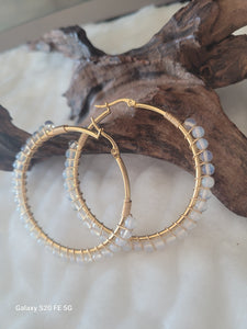 Rainbow Moonstone 14K Gold Filled Hoop Earrings