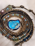 Mosaic Variscite Stone, Mixed Beads and Crystal, natural Stone Leather Cord Wrap Bracelet