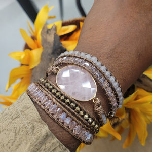 Rose Quartz Crystal Natural Stone Wrap Bracelet
