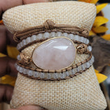 Rose Quartz 3 layer Natural Stone Wrap Bracelet