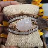 Rose Quartz 3 layer Natural Stone Wrap Bracelet