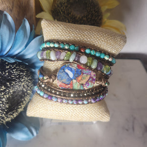 Colorful Mosaic Variscite Natural Stone Wrap Bracelet