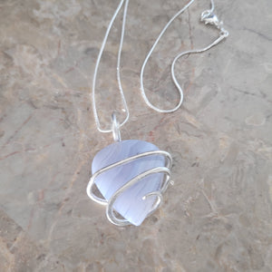 Blue Lace Agate & Sterling Silver Natural Stone Pendant