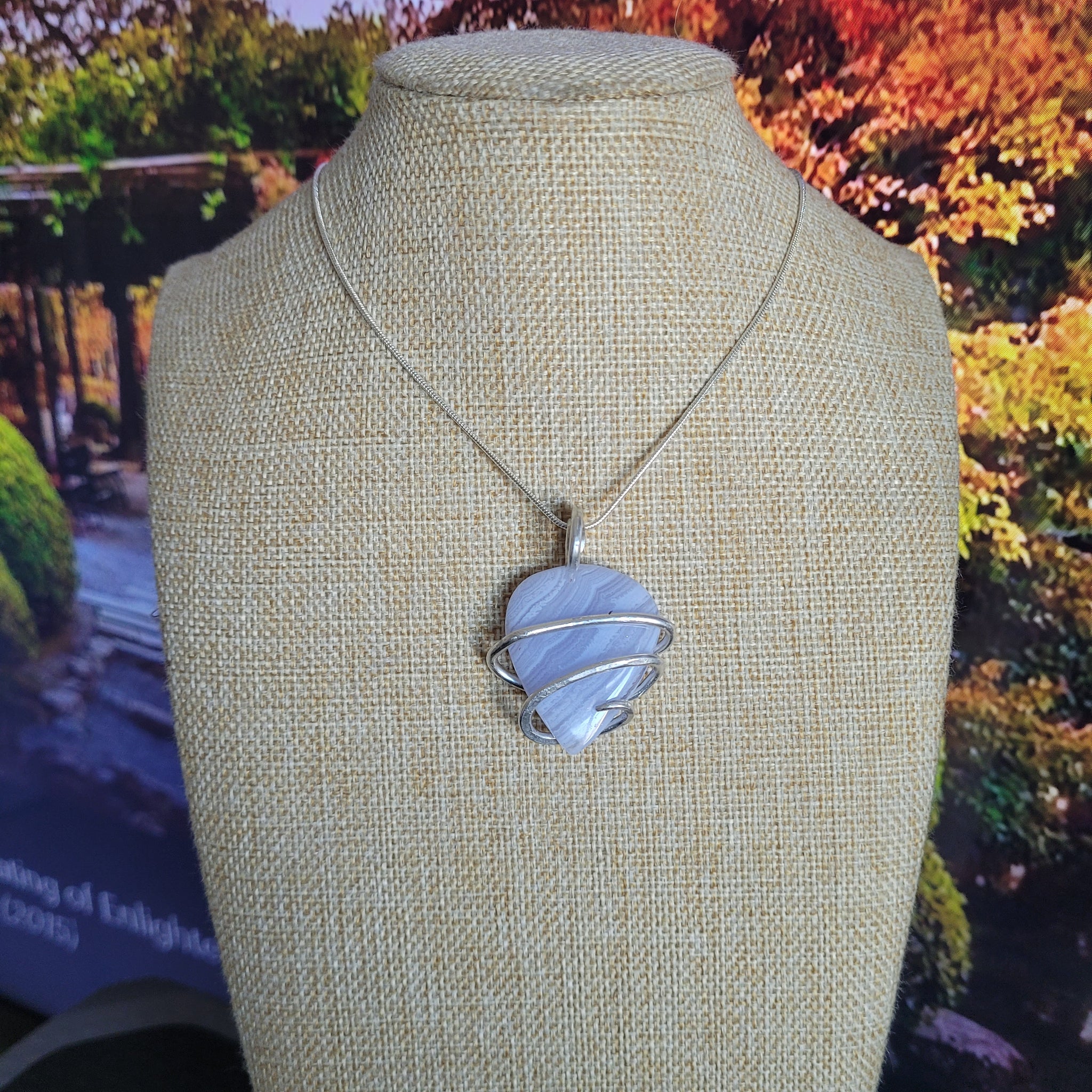 Blue Lace Agate & Sterling Silver Natural Stone Pendant