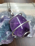 Oval Amethyst Natural Stone Pendant - Sterling Silver