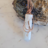 Caribbean Calcite point Pendulum copper Wire Wrap Necklace