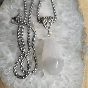 Selenite Wand Wire Wrap Pendant Necklace