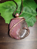 Rhodonite Pendant Necklace, Pink Oval Shaped Natural Stone wrapped in Copper