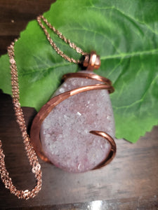 Long Pink Agate & Spinel Natural Stone Pendant