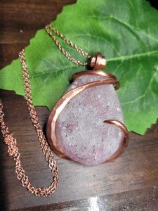 Long Pink Agate & Spinel Natural Stone Pendant