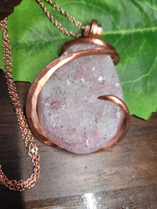 Long Pink Agate & Spinel Natural Stone Pendant