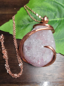 Long Pink Agate & Spinel Natural Stone Pendant